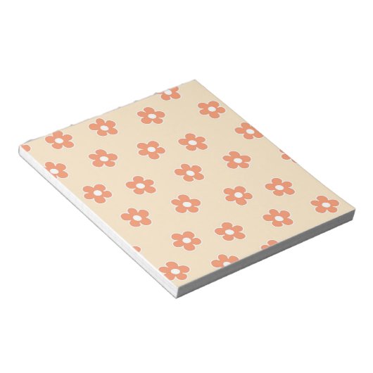 Preppy Peach White Hippie Flower Pattern Notitieblok (Schuin)
