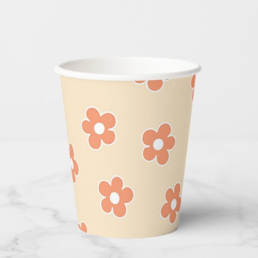 Preppy Peach White Hippie Flower Pattern Papieren Bekers (Voorkant)