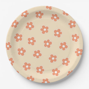 Preppy Peach White Hippie Flower Pattern Papieren Bordje
