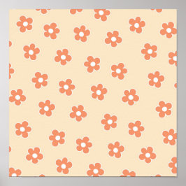 Preppy Peach White Hippie Flower Pattern Poster