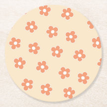 Preppy Peach White Hippie Flower Pattern