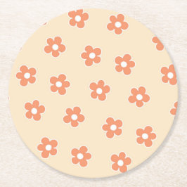 Preppy Peach White Hippie Flower Pattern Ronde Kartonnen Onderzetter