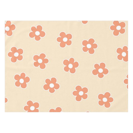 Preppy Peach White Hippie Flower Pattern Tafelkleed (Voorkant (Horizontaal))