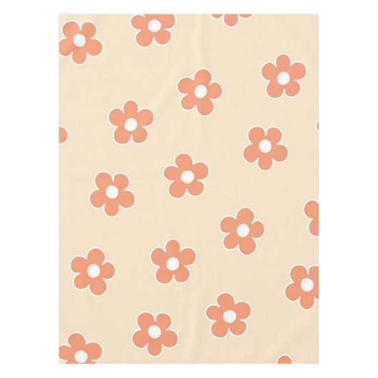 Preppy Peach White Hippie Flower Pattern Tafelkleed (Voorkant)