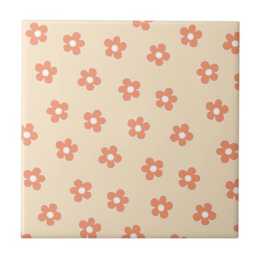 Preppy Peach White Hippie Flower Pattern Tegeltje (Voorkant)