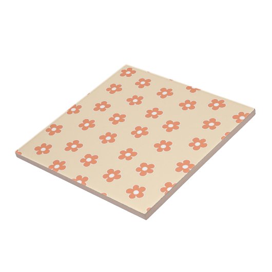 Preppy Peach White Hippie Flower Pattern Tegeltje (Zijkant)