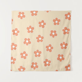 Preppy Peach White Hippie Flower Pattern Wandkleed