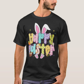 Preppy Penseelstreek Gelukkig Pasen Coquette Konij T-shirt