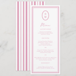 Preppy Peony Pink Chic Monogram Wedding Menu Card Kaart