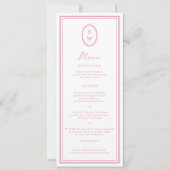 Preppy Peony Pink Chic Monogram Wedding Menu Card Kaart (Voorkant)