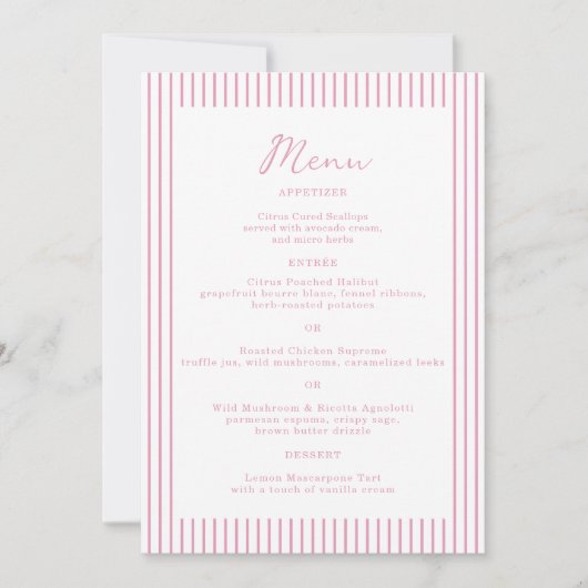 Preppy Peony Pink Chic Monogram Wedding Menu Card Kaart (Voorkant)