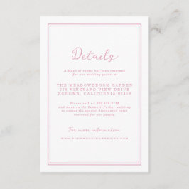 Preppy Peony Pink Chic Wedding Details Card Informatiekaartje