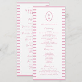 Preppy Peony Pink Chic Wedding Program Card Kaart