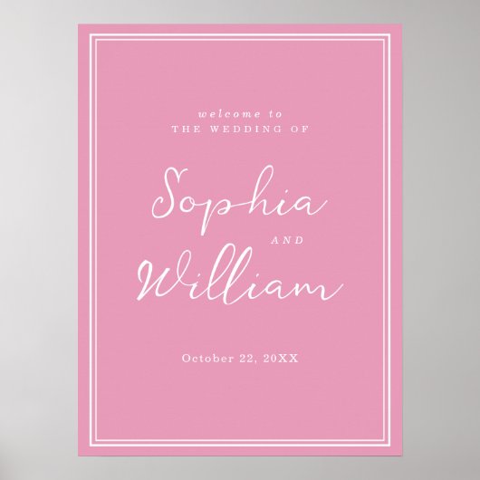 Preppy Peony Pink Chic Wedding Welcome Sign Poster (Voorkant)
