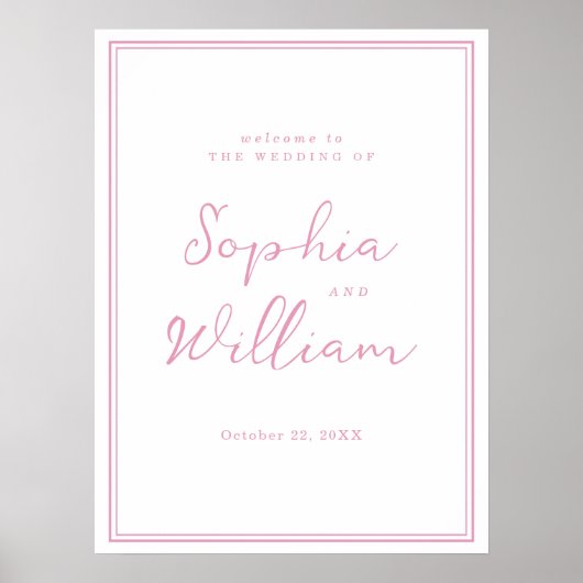 Preppy Peony Pink Chic Wedding Welcome Sign Poster (Voorkant)