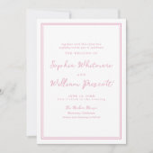Preppy Peony Pink Striped Wedding Invitation Kaart (Voorkant)