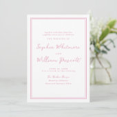 Preppy Peony Pink Striped Wedding Invitation Kaart (Staand voorkant)