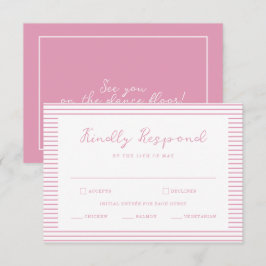 Preppy Peony Pink Striped Wedding RSVP Card Informatiekaartje