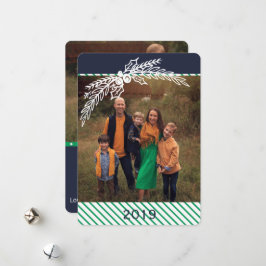 Preppy persoonlijke Dot Stripe Holly 2-fotokaart Feestdagenkaart