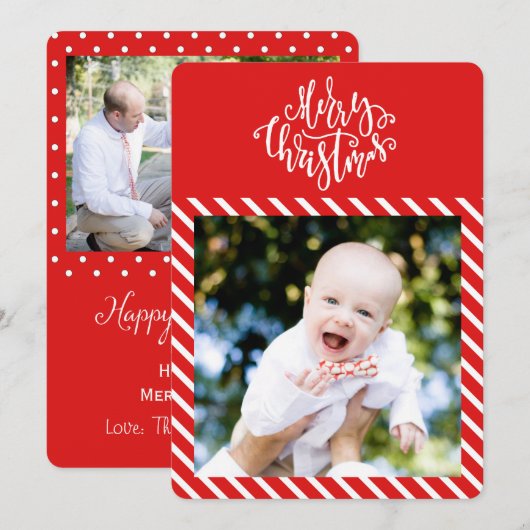 Preppy persoonlijke Polka Dot Stripe-fotokaart Feestdagenkaart (Voorkant / Achterkant)