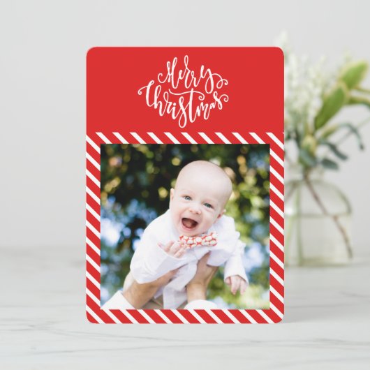 Preppy persoonlijke Polka Dot Stripe-fotokaart Feestdagenkaart (Staand voorkant)