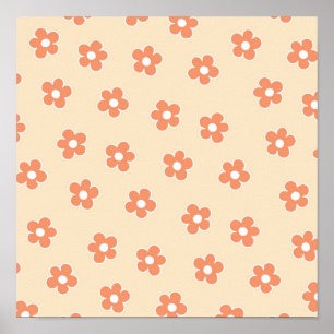 Preppy Perzik Witte Hippie Bloem Patroon Poster