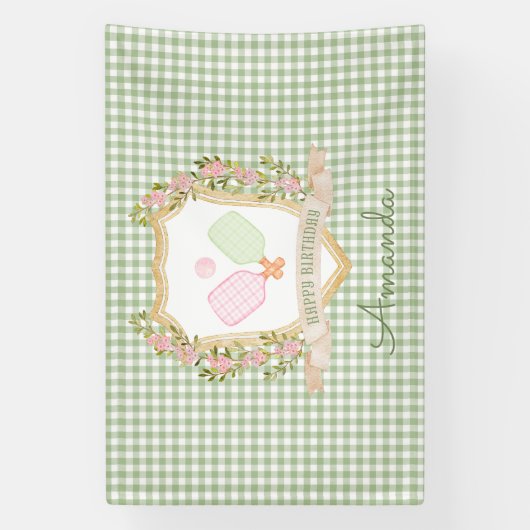 Preppy Pickle Ball Gelukkige verjaardag Spandoek (Verticaal)