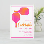 Preppy Pickleball Cocktail Party Roze Sinaasappel Kaart (Staand voorkant)
