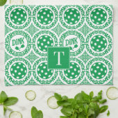 Preppy Pickleball Damask - Green Dink Motif Theedoek (Gevouwen)