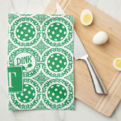 Preppy Pickleball Damask - Green Dink Motif Theedoek (Quarter Fold)