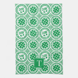Preppy Pickleball Damask - Green Dink Motif Theedoek
