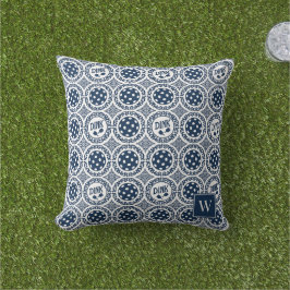 Preppy Pickleball Damask – Navy Dink Motief Buitenkussen