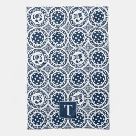 Preppy Pickleball Damask - Navy Dink Motief Theedoek