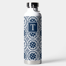 Preppy Pickleball Damask - Navy Dink Motief Waterfles