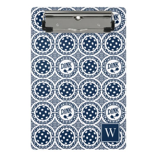 Preppy Pickleball Damask – Navy Dink Motif   Mini Klembord (Voorkant)