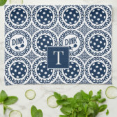 Preppy Pickleball Damask - Navy Dink Motif Theedoek (Gevouwen)