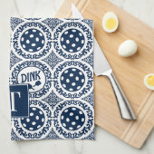 Preppy Pickleball Damask - Navy Dink Motif Theedoek (Quarter Fold)