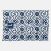 Preppy Pickleball Damask - Navy Dink Motif Theedoek (Horizontaal)