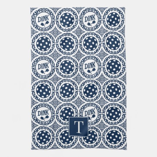 Preppy Pickleball Damask - Navy Dink Motif Theedoek (Verticaal)