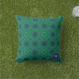 Preppy Pickleball Damask – Navy & Green Dink   Buitenkussen