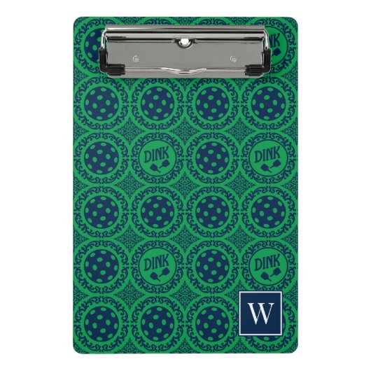 Preppy Pickleball Damask – Navy & Green Dink Mini Klembord (Voorkant)
