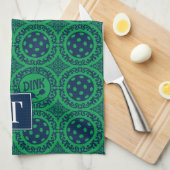 Preppy Pickleball Damask - Navy & Green Dink  Theedoek (Quarter Fold)