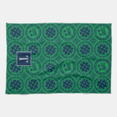 Preppy Pickleball Damask - Navy & Green Dink  Theedoek (Horizontaal)
