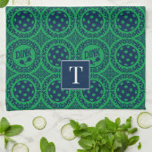 Preppy Pickleball Damask - Navy & Groen Dink  Theedoek (Gevouwen)