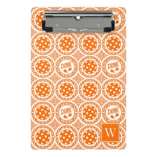Preppy Pickleball Damask – Orange Dink Motif   Mini Klembord (Voorkant)