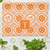 Preppy Pickleball Damask - Orange Dink Motif Theedoek (Gevouwen)
