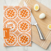 Preppy Pickleball Damask - Orange Dink Motif Theedoek (Quarter Fold)