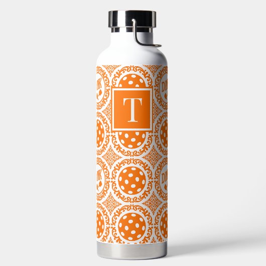 Preppy Pickleball Damask - Orange Dink Motif Waterfles (Links)
