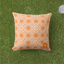 Preppy Pickleball Damask – Oranje Dink Motief Buitenkussen