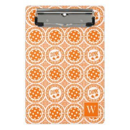 Preppy Pickleball Damask – Oranje Dink Motief Mini Klembord
